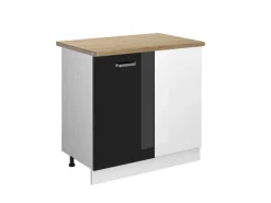 Vicco Eckunterschrank R-Line Küchen Eckschrank Schwarz Hochglanz/Weiß 86 cm AP Eiche< Kühlschränke