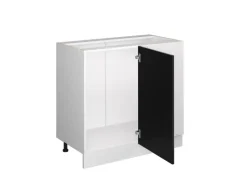 Vicco Eckunterschrank R-Line Küchen Eckschrank Schwarz Hochglanz/Weiß 86 cm AP Eiche< Kühlschränke