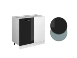 Vicco Eckunterschrank R-Line Küchen Eckschrank Schwarz Hochglanz/Weiß 86 cm AP Eiche< Kühlschränke