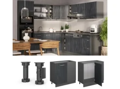 Küchenschränke<Vicco Eckunterschrank R-Line Schwarz Beton/Anthrazit 86 cm ohne Arbeitsplatte