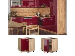 Online Vicco Eckunterschrank R-Line Bordeaux Hochglanz/Goldkraft Eiche 76 cm ohne Arbeitsplatte Bordeaux-Glanz