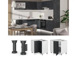 Vicco Eckunterschrank R-Line Schwarz Beton/Weiß 76 cm ohne Arbeitsplatte Beton Anthrazit