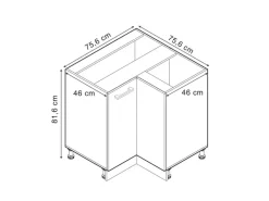 Vicco Eckunterschrank R-Line Schwarz Beton/Weiß 76 cm ohne Arbeitsplatte Beton Anthrazit