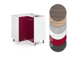 Best Vicco Eckunterschrank R-Line Bordeaux Hochglanz/Weiß 76 cm ohne Arbeitsplatte Bordeaux-Glanz