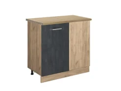 Vicco Eckunterschrank R-Line Schwarz Beton/Goldkraft Eiche 86 cm AP Eiche< Single-Küchen|Pantryküchen