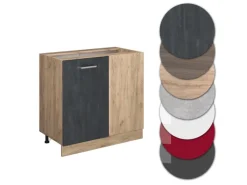 Vicco Eckunterschrank R-Line Schwarz Beton/Goldkraft Eiche 86 cm AP Eiche< Single-Küchen|Pantryküchen