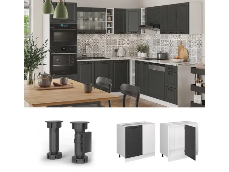 Clearance Vicco Eckunterschrank R-Line Anthrazit Landhaus/Weiß 86 cm ohne Arbeitsplatte Anthrazitgrau