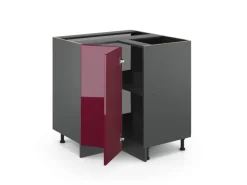 Outlet Vicco Eckunterschrank R-Line Bordeaux Hochglanz/Anthrazit 76 cm ohne Arbeitsplatte Bordeaux-Glanz