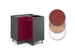 Outlet Vicco Eckunterschrank R-Line Bordeaux Hochglanz/Anthrazit 76 cm ohne Arbeitsplatte Bordeaux-Glanz