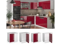 Vicco Eckunterschrank R-Line Bordeaux Hochglanz/Weiß 86 cm AP Marmor< Küchenschränke
