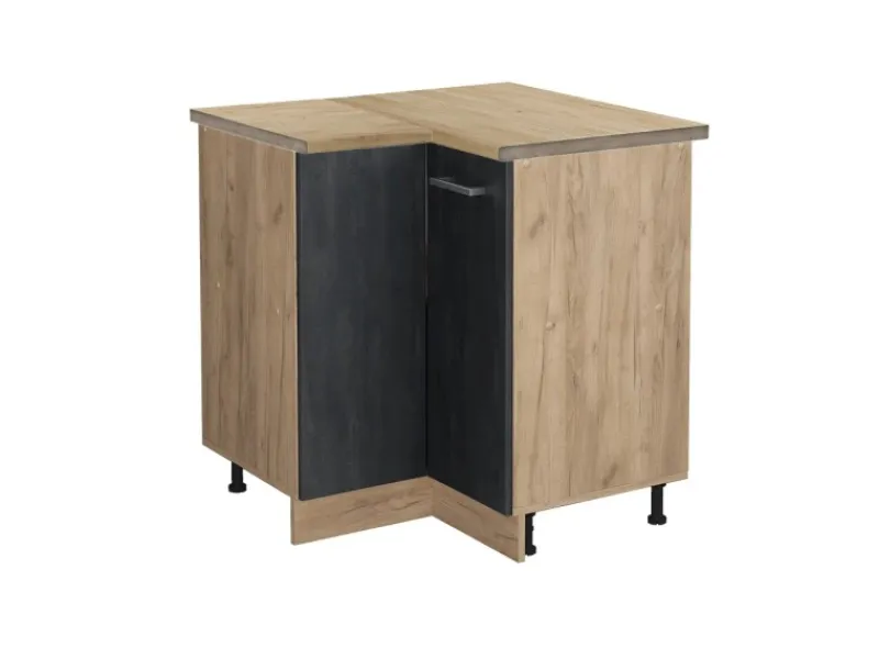 Clearance Vicco Eckunterschrank R-Line Schwarz Beton/Goldkraft Eiche 76 cm AP Eiche Beton Anthrazit
