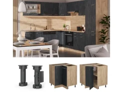 Clearance Vicco Eckunterschrank R-Line Schwarz Beton/Goldkraft Eiche 76 cm AP Eiche Beton Anthrazit