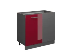Discount Vicco Eckunterschrank R-Line Bordeaux Hochglanz/Anthrazit 86 cm ohne Arbeitsplatte Bordeaux-Glanz