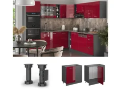 Discount Vicco Eckunterschrank R-Line Bordeaux Hochglanz/Anthrazit 86 cm ohne Arbeitsplatte Bordeaux-Glanz