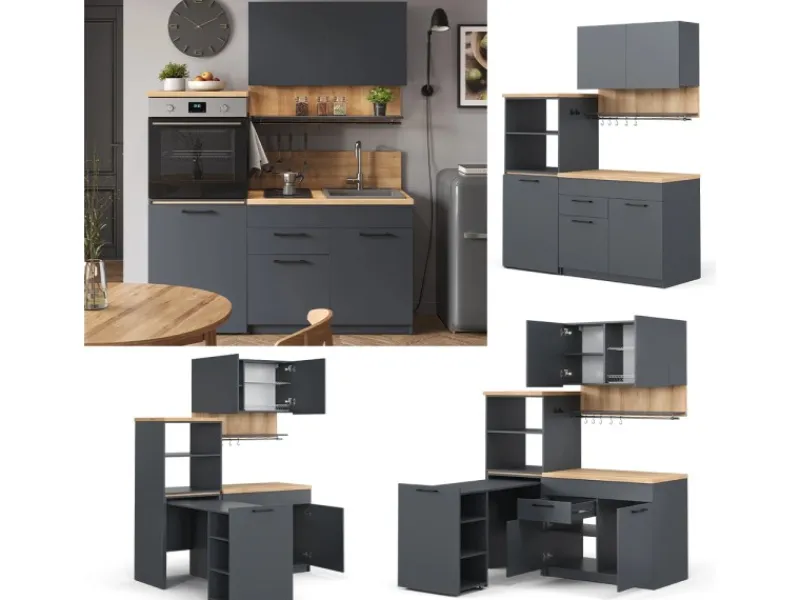 Vicco Egbert Küchenzeile 160 cm mit Ausziehbarem TischEgbert ohne E-Geräte< Miniküchen|Single-Küchen