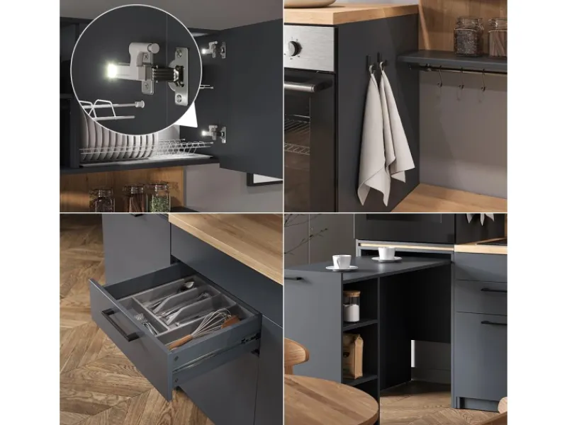Vicco Egbert Küchenzeile 160 cm mit Ausziehbarem TischEgbert ohne E-Geräte< Miniküchen|Single-Küchen
