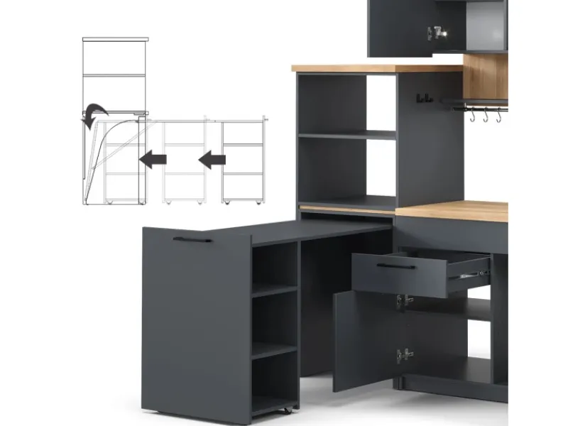 Vicco Egbert Küchenzeile 160 cm mit Ausziehbarem TischEgbert ohne E-Geräte< Miniküchen|Single-Küchen