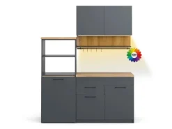 Single-Küchen<Vicco Egbert Küchenzeile 160 cm mit Ausziehbarem Tisch mit LED-LeistenEgbert ohne E-Geräte