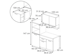 Single-Küchen<Vicco Egbert Küchenzeile 160 cm mit Ausziehbarem Tisch mit LED-LeistenEgbert ohne E-Geräte
