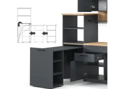 Single-Küchen<Vicco Egbert Küchenzeile 160 cm mit Ausziehbarem Tisch mit LED-LeistenEgbert ohne E-Geräte