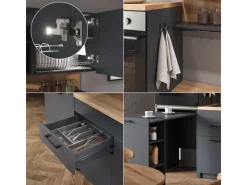 Single-Küchen<Vicco Egbert Küchenzeile 160 cm mit Ausziehbarem Tisch mit LED-LeistenEgbert ohne E-Geräte