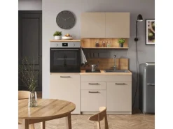 Single-Küchen<Vicco Egbert SingleKüche Greige 160 cm mit Ausziehbarem Tisch mit LED-LeistenEgbert ohne E-Geräte