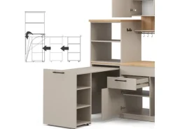 Single-Küchen<Vicco Egbert SingleKüche Greige 160 cm mit Ausziehbarem Tisch mit LED-LeistenEgbert ohne E-Geräte