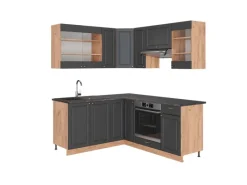 Winkelküchen<Vicco Fame-Line Eckküche Anthrazit Landhaus/Goldkraft Eiche 160 x 190 cm AP Anthrazit ohne E-Geräte