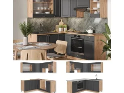 Winkelküchen<Vicco Fame-Line Eckküche Anthrazit Landhaus/Goldkraft Eiche 160 x 190 cm AP Anthrazit ohne E-Geräte