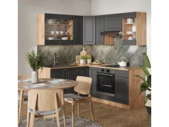Winkelküchen<Vicco Fame-Line Eckküche Anthrazit Landhaus/Goldkraft Eiche 160 x 190 cm AP Anthrazit ohne E-Geräte