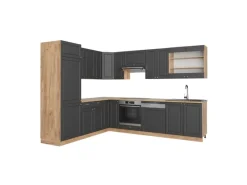 Sale Vicco Fame-Line Eckküche Anthrazit Landhaus/Goldkraft Eiche 227 x 60 cm ohne Arbeitsplatte ohne E-Geräte Anthrazit Struktur