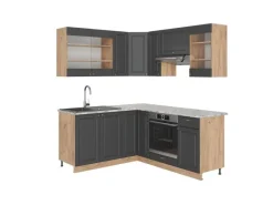 Winkelküchen<Vicco Fame-Line Eckküche Anthrazit Landhaus/Goldkraft Eiche 160 x 190 cm AP Marmor ohne E-Geräte