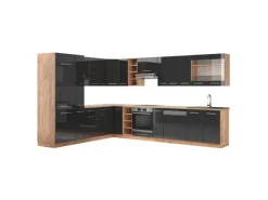 Clearance Vicco Fame-Line Eckküche /Goldkraft Eiche 347 x 257 cm ohne Arbeitsplatte ohne E-Geräte Anthrazit Hochglanz
