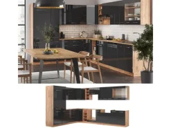 Clearance Vicco Fame-Line Eckküche /Goldkraft Eiche 347 x 257 cm ohne Arbeitsplatte ohne E-Geräte Anthrazit Hochglanz
