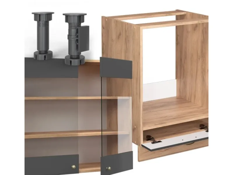 Vicco Fame-Line Eckküche Anthrazit Landhaus/Goldkraft Eiche 160 x 190 cm AP Eiche ohne E-Geräte< Winkelküchen