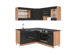 Winkelküchen<Vicco Fame-Line Eckküche /Goldkraft Eiche 160 x 190 cm AP Anthrazit ohne E-Geräte