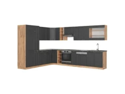Winkelküchen|Einbauküchen<Vicco Fame-Line Eckküche Anthrazit Landhaus/Goldkraft Eiche 347 x 257 cm ohne Arbeitsplatte ohne E-Geräte