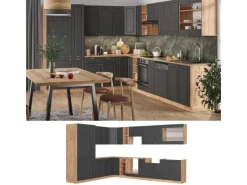 Winkelküchen|Einbauküchen<Vicco Fame-Line Eckküche Anthrazit Landhaus/Goldkraft Eiche 347 x 257 cm ohne Arbeitsplatte ohne E-Geräte