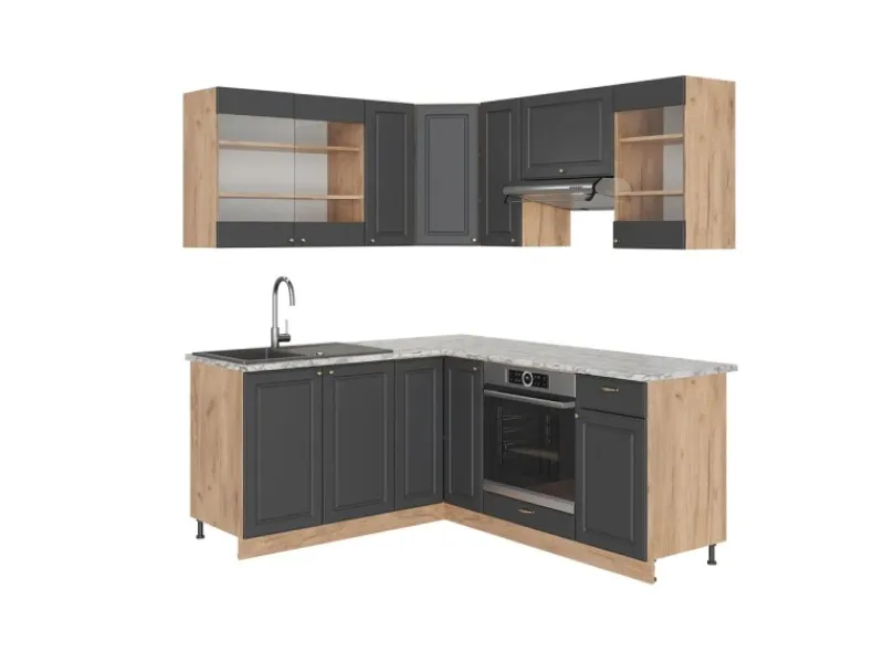 Outlet Vicco Fame-Line Eckküche Anthrazit Landhaus/Goldkraft Eiche 160 x 60 cm ohne Arbeitsplatte ohne E-Geräte Anthrazit Struktur