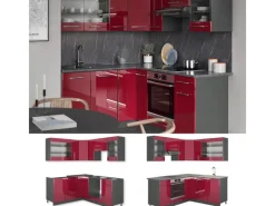 Vicco Fame-Line Eckküche Bordeaux Hochglanz/Anthrazit 160 x 190 cm AP Eiche ohne E-Geräte< Winkelküchen