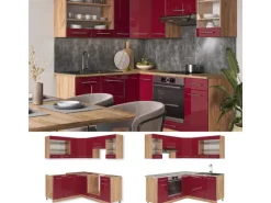 Vicco Fame-Line Eckküche Bordeaux Hochglanz/Goldkraft Eiche 160 x 60 cm ohne Arbeitsplatte ohne E-Geräte< Winkelküchen