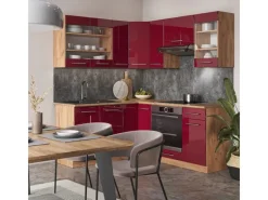 Vicco Fame-Line Eckküche Bordeaux Hochglanz/Goldkraft Eiche 160 x 60 cm ohne Arbeitsplatte ohne E-Geräte< Winkelküchen