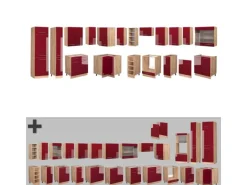 Winkelküchen<Vicco Fame-Line Eckküche Bordeaux Hochglanz/Goldkraft Eiche 347 x 257 cm AP Eiche ohne E-Geräte