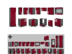 Winkelküchen<Vicco Fame-Line Eckküche Bordeaux Hochglanz/Anthrazit 227 x 60 cm ohne Arbeitsplatte ohne E-Geräte