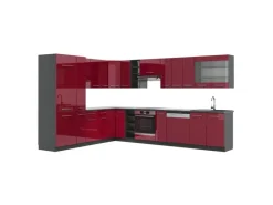 Winkelküchen<Vicco Fame-Line Eckküche Bordeaux Hochglanz/Anthrazit 347 x 257 cm AP Anthrazit ohne E-Geräte