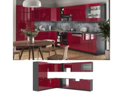 Winkelküchen<Vicco Fame-Line Eckküche Bordeaux Hochglanz/Anthrazit 347 x 257 cm AP Anthrazit ohne E-Geräte