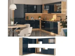 Winkelküchen|Einbauküchen<Vicco Fame-Line Eckküche Hochglanz/Goldkraft Eiche 257 x 60 cm AP Eiche ohne E-Geräte