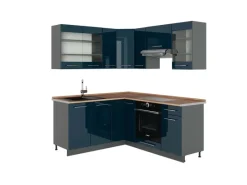 Winkelküchen<Vicco Fame-Line Eckküche Hochglanz/Anthrazit 160 x 190 cm AP Eiche ohne E-Geräte