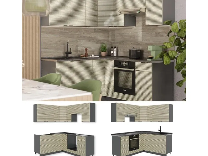 Vicco Fame-Line Eckküche Eiche Paneel/Anthrazit 160 x 190 cm AP Anthrazit ohne E-Geräte Brauhaus Eiche