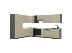 Clearance Vicco Fame-Line Eckküche Eiche Paneel/Anthrazit 347 x 257 cm AP Marmor ohne E-Geräte Brauhaus Eiche